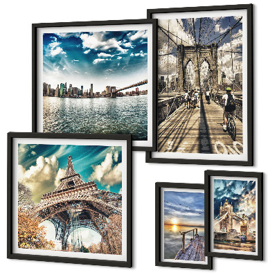 Conjunto de 5 quadros decorativos Pontes e estruturas da cidade