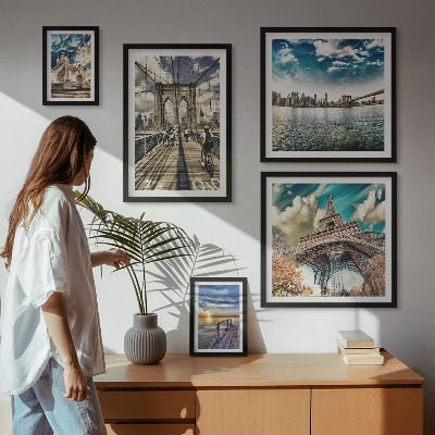 Conjunto de 5 quadros decorativos Pontes e estruturas da cidade