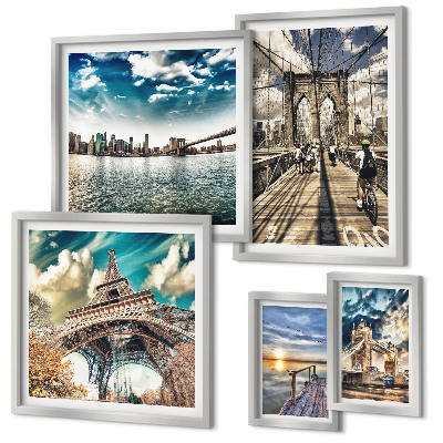 Conjunto de 5 quadros decorativos Pontes e estruturas da cidade