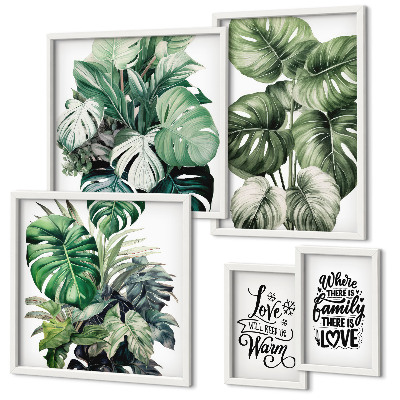 Conjunto de 5 quadros com moldura Frases boho com motivos de plantas
