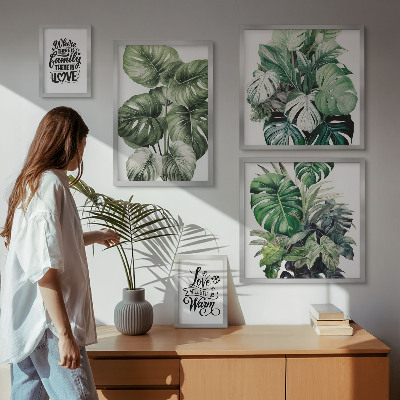 Conjunto de 5 quadros com moldura Frases boho com motivos de plantas