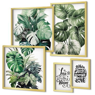 Conjunto de 5 quadros com moldura Frases boho com motivos de plantas