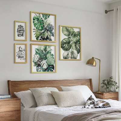 Conjunto de 5 quadros com moldura Frases boho com motivos de plantas