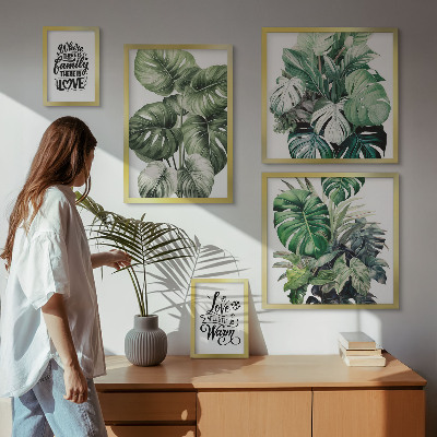Conjunto de 5 quadros com moldura Frases boho com motivos de plantas