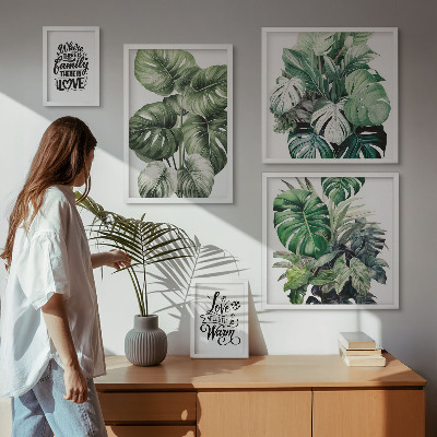 Conjunto de 5 quadros com moldura Frases boho com motivos de plantas