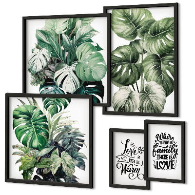 Conjunto de 5 quadros com moldura Frases boho com motivos de plantas