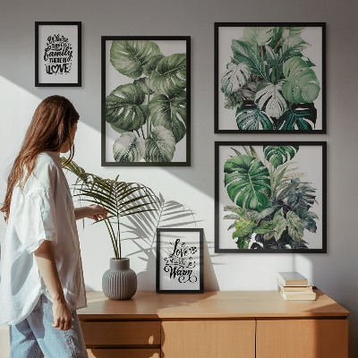 Conjunto de 5 quadros com moldura Frases boho com motivos de plantas