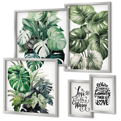 Conjunto de 5 quadros com moldura Frases boho com motivos de plantas