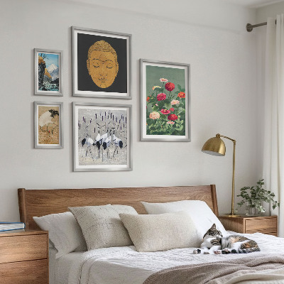 Conjunto de 5 quadros decorativos paisagens asiáticas flores