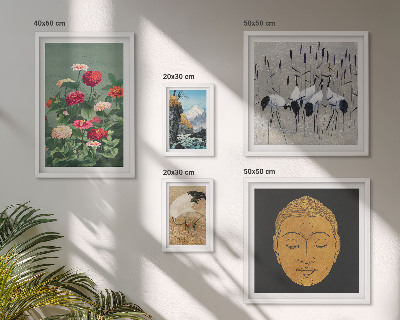 Conjunto de 5 quadros decorativos paisagens asiáticas flores