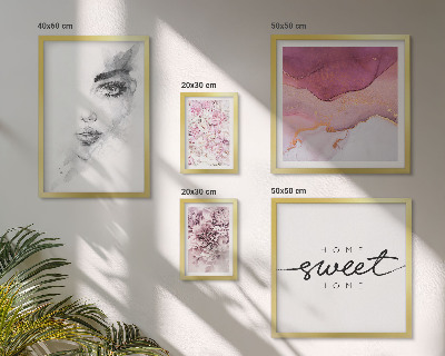 Conjunto de 5 quadros com moldura Retratos de mulheres, flores, pastel