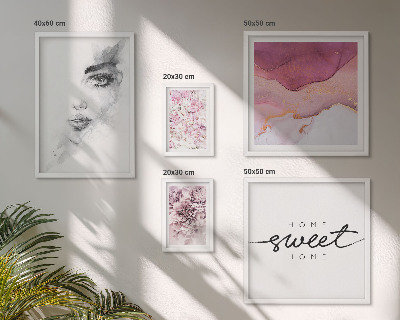 Conjunto de 5 quadros com moldura Retratos de mulheres, flores, pastel