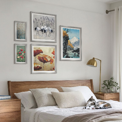 Conjunto de 5 quadros decorativos Paisagens com flores e montanhas