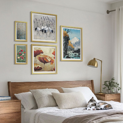 Conjunto de 5 quadros decorativos Paisagens com flores e montanhas
