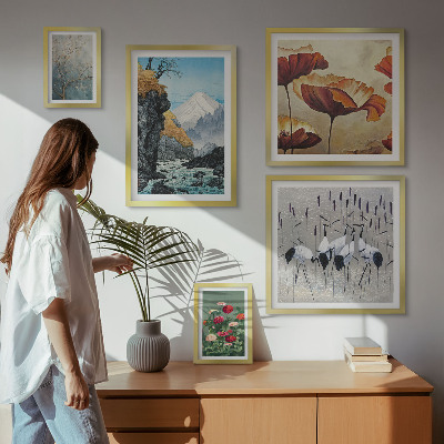 Conjunto de 5 quadros decorativos Paisagens com flores e montanhas