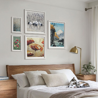 Conjunto de 5 quadros decorativos Paisagens com flores e montanhas