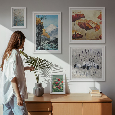 Conjunto de 5 quadros decorativos Paisagens com flores e montanhas