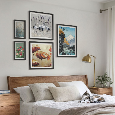 Conjunto de 5 quadros decorativos Paisagens com flores e montanhas