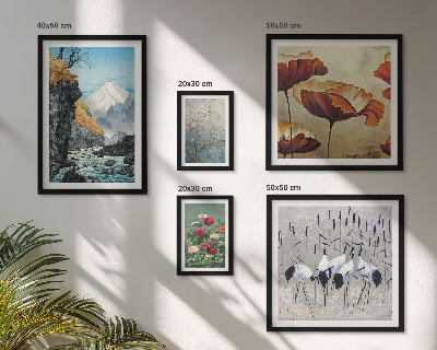 Conjunto de 5 quadros decorativos Paisagens com flores e montanhas