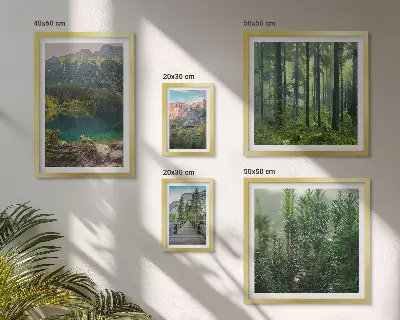 Conjunto de 5 quadros decorativos com paisagens de montanhas e florestas
