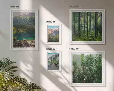 Conjunto de 5 quadros decorativos com paisagens de montanhas e florestas