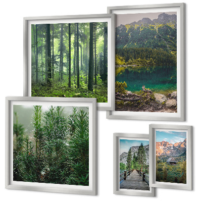 Conjunto de 5 quadros decorativos Paisagens montanhosas e florestas