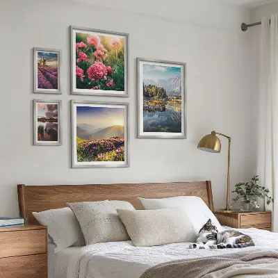 Galeria de quadros para parede com temas de paisagens naturais, flores e montanhas
