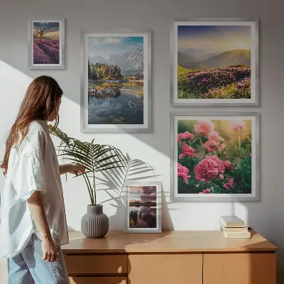 Galeria de quadros para parede com temas de paisagens naturais, flores e montanhas