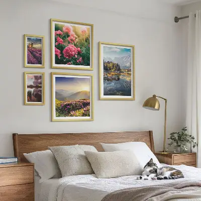 Galeria de quadros para parede com temas de paisagens naturais, flores e montanhas