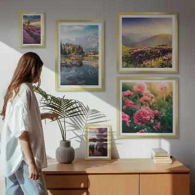 Galeria de quadros para parede com temas de paisagens naturais, flores e montanhas
