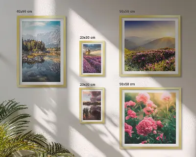 Galeria de quadros para parede com temas de paisagens naturais, flores e montanhas