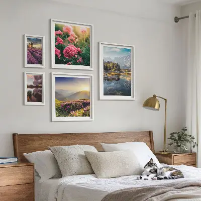 Galeria de quadros para parede com temas de paisagens naturais, flores e montanhas