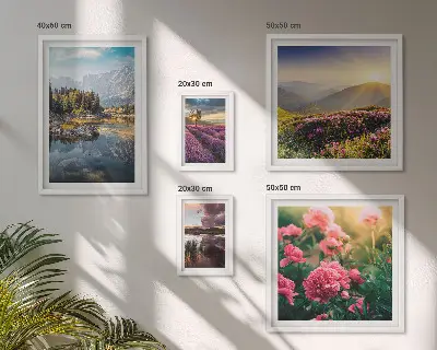 Galeria de quadros para parede com temas de paisagens naturais, flores e montanhas