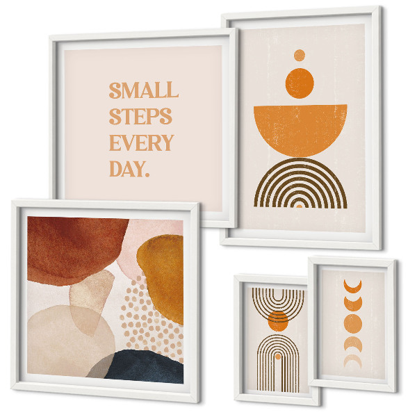 Conjunto de 5 quadros com moldura Gráficos elegantes em tons terrosos