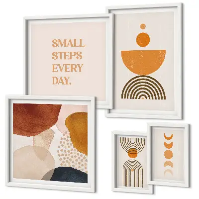 Conjunto de 5 quadros com moldura com gráficos elegantes em tons terrosos