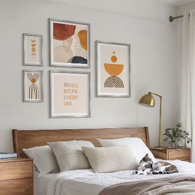 Conjunto de 5 quadros com moldura Gráficos elegantes em tons terrosos
