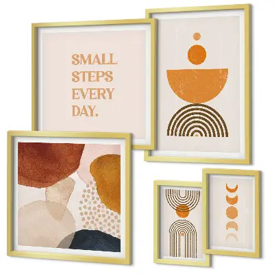 Conjunto de 5 quadros com moldura com gráficos elegantes em tons terrosos