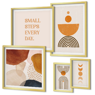 Conjunto de 5 quadros com moldura Gráficos elegantes em tons terrosos