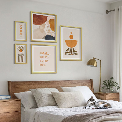 Conjunto de 5 quadros com moldura Gráficos elegantes em tons terrosos