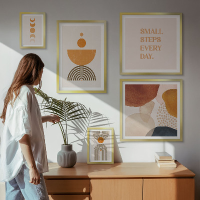Conjunto de 5 quadros com moldura Gráficos elegantes em tons terrosos