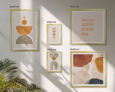 Conjunto de 5 quadros com moldura com gráficos elegantes em tons terrosos
