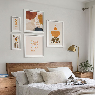 Conjunto de 5 quadros com moldura Gráficos elegantes em tons terrosos