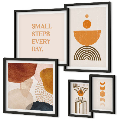 Conjunto de 5 quadros com moldura Gráficos elegantes em tons terrosos