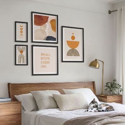 Conjunto de 5 quadros com moldura Gráficos elegantes em tons terrosos