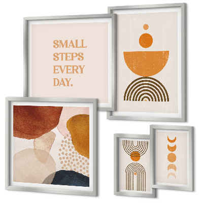 Conjunto de 5 quadros com moldura Gráficos elegantes em tons terrosos