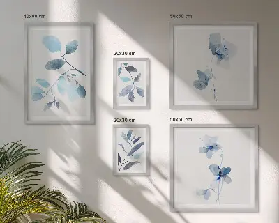 Conjunto de 5 quadros decorativos com detalhes de plantas em azul