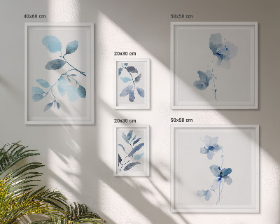 Conjunto de 5 quadros decorativos Detalhes em azul nas plantas