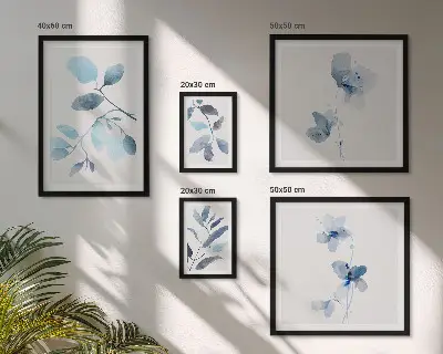 Conjunto de 5 quadros decorativos com detalhes de plantas em azul
