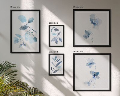Conjunto de 5 quadros decorativos Detalhes em azul nas plantas