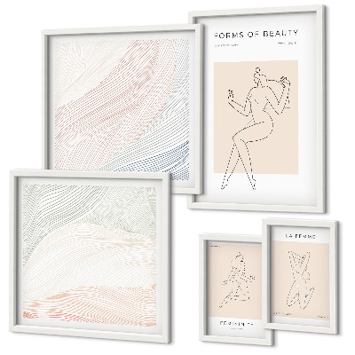 Conjunto de 5 quadros com moldura Formas de beleza, linhas de silhueta